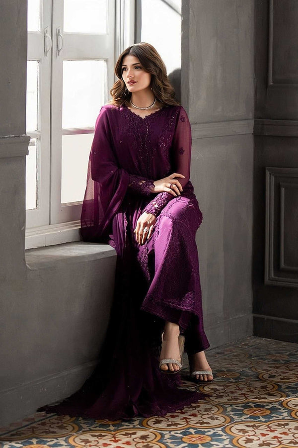 Azure Chiffon Luxury Heavy Embroidered Unstitched 3 PC Suit - alternate view