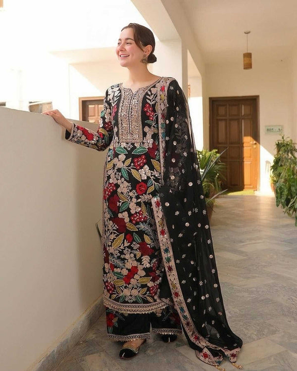 Haseen Mehnaz Chiffon Embroidered Sequence Luxury Unstitched 3PC Suit - alternate view