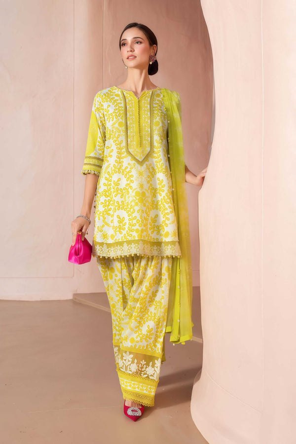 Maria.B Lawn 3-Piece Suit with Embroidered Organza Patches & Chiffon Dupatta - alternate view