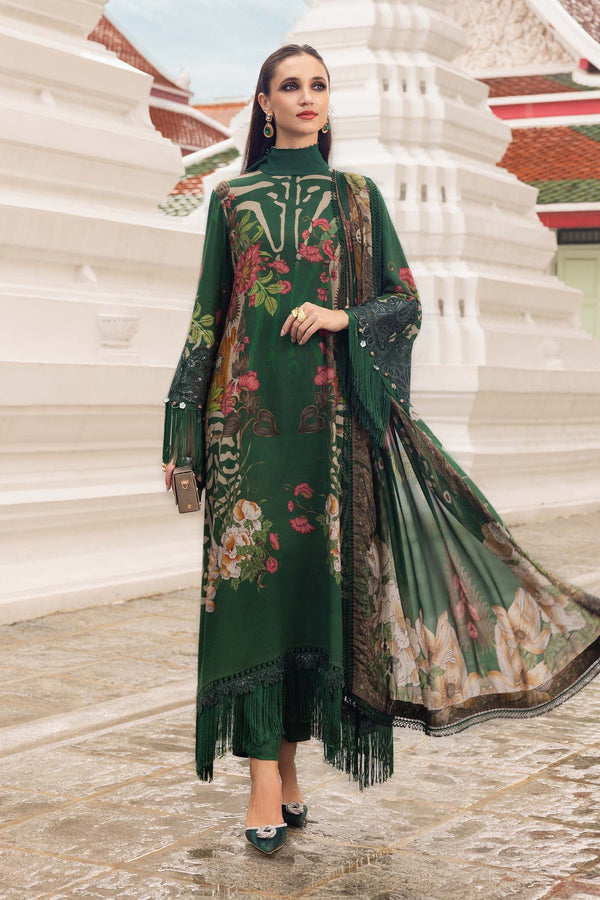 3 Piece Unstitched Embroidered Linen Suit — Green
