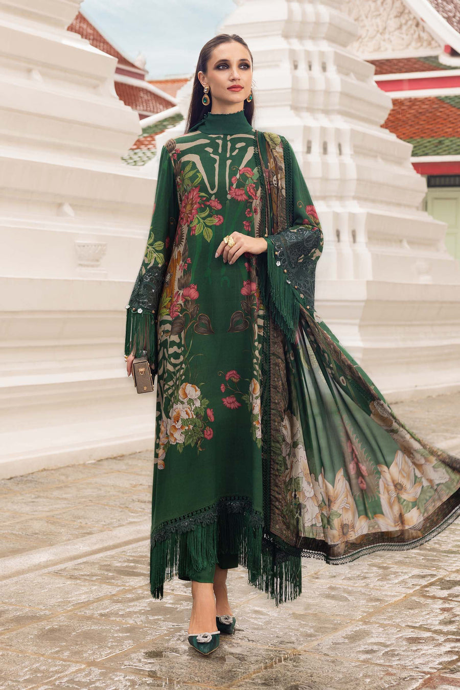 3 Piece Unstitched Embroidered Linen Suit — Green