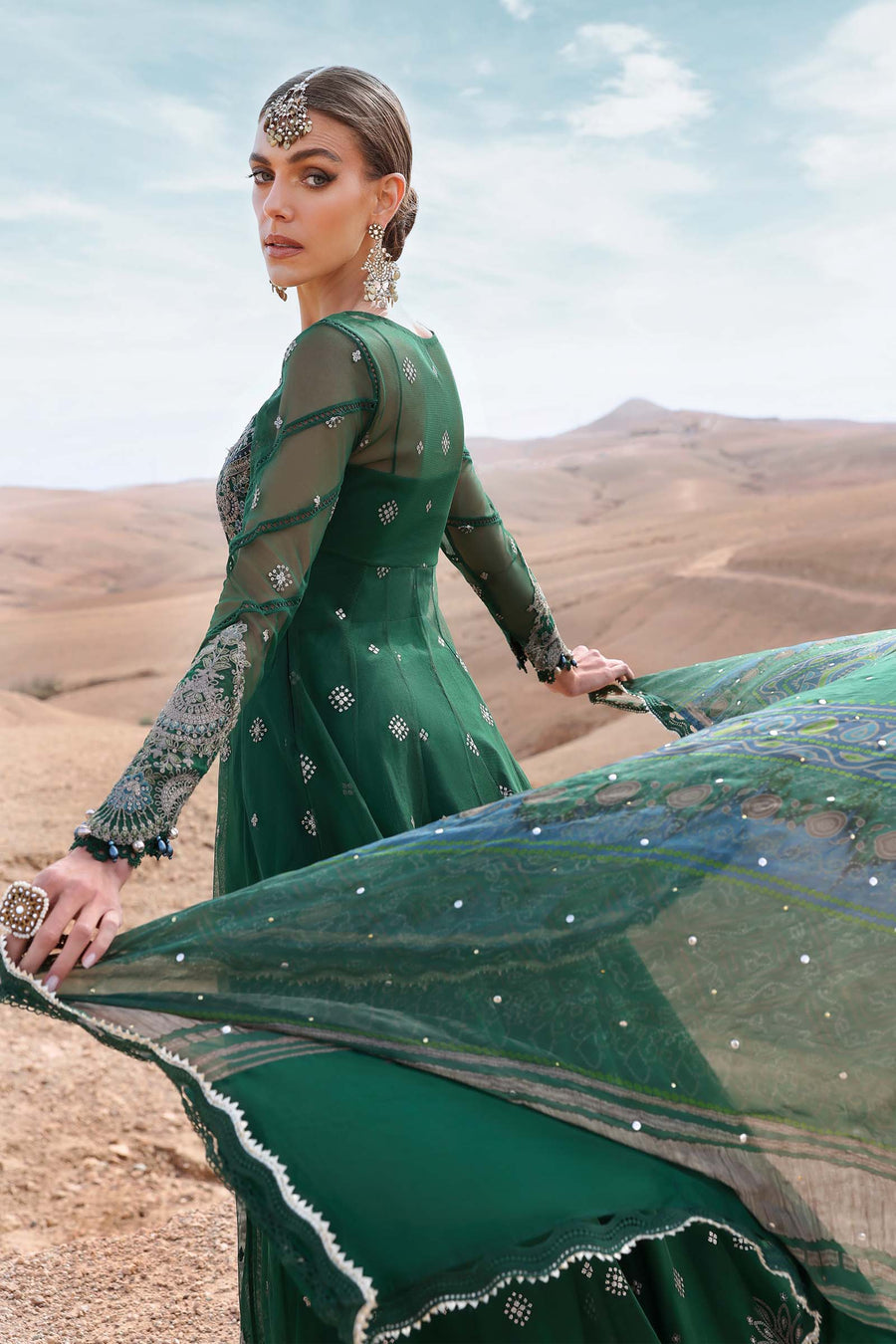 3 Piece Unstitched Embroidered Net Suit