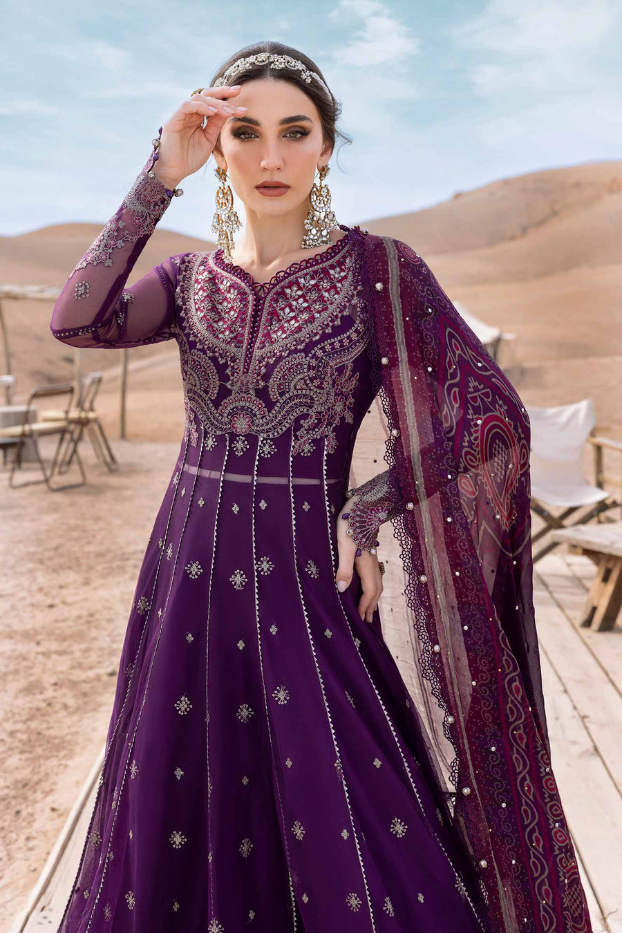 3 Piece Unstitched Embroidered Net Suit