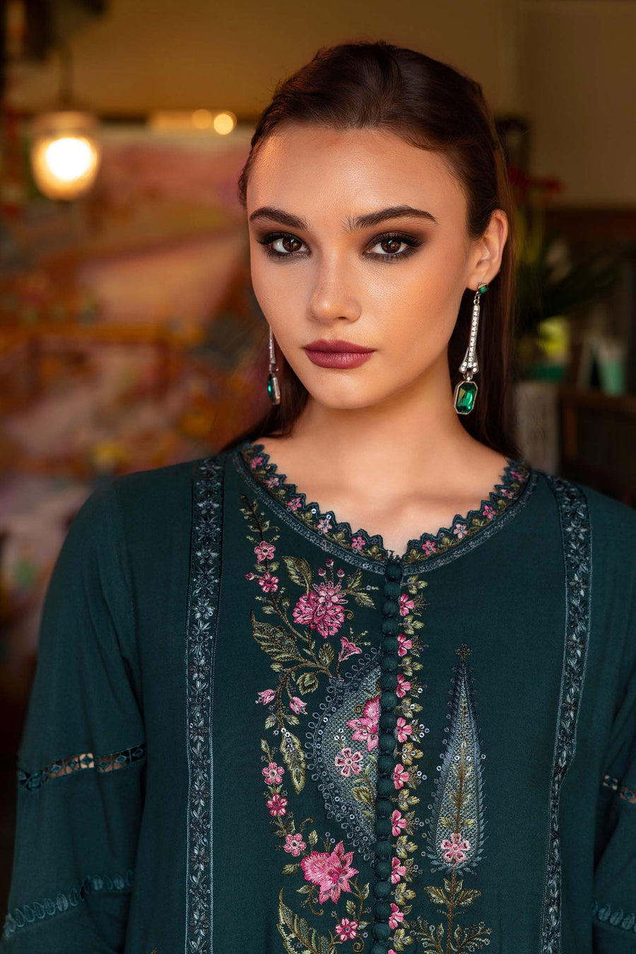 3 Piece Unstitched Embroidered Twill Linen Suit — Teal