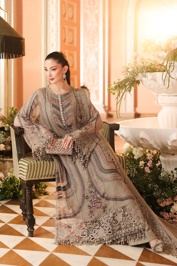 3 Piece Embroidered Chiffon Suit — Mouse Grey