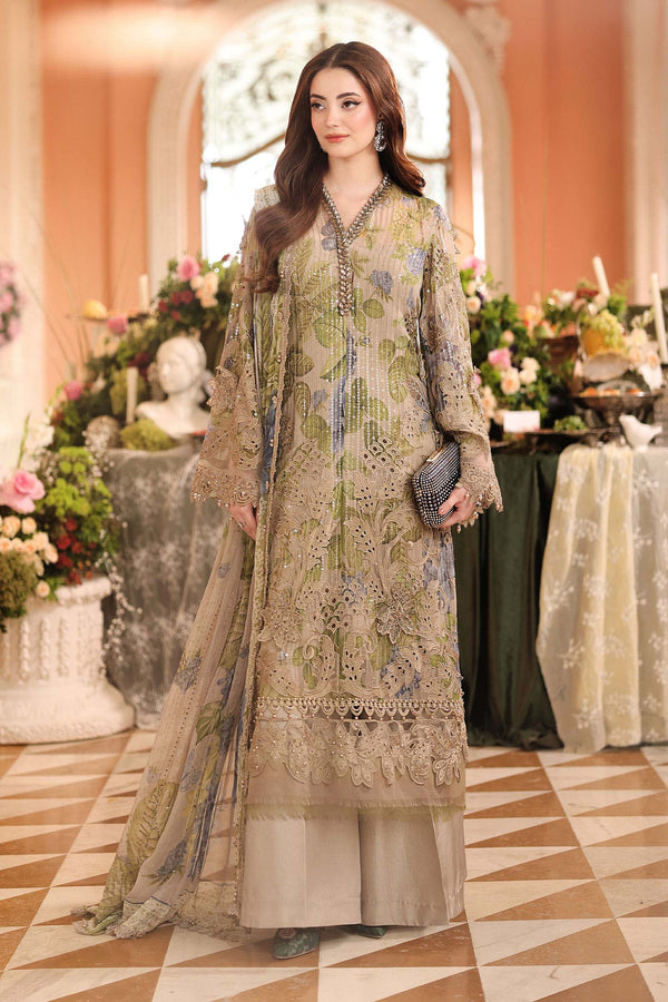3 Piece Embroidered Chiffon Suit — Coffee