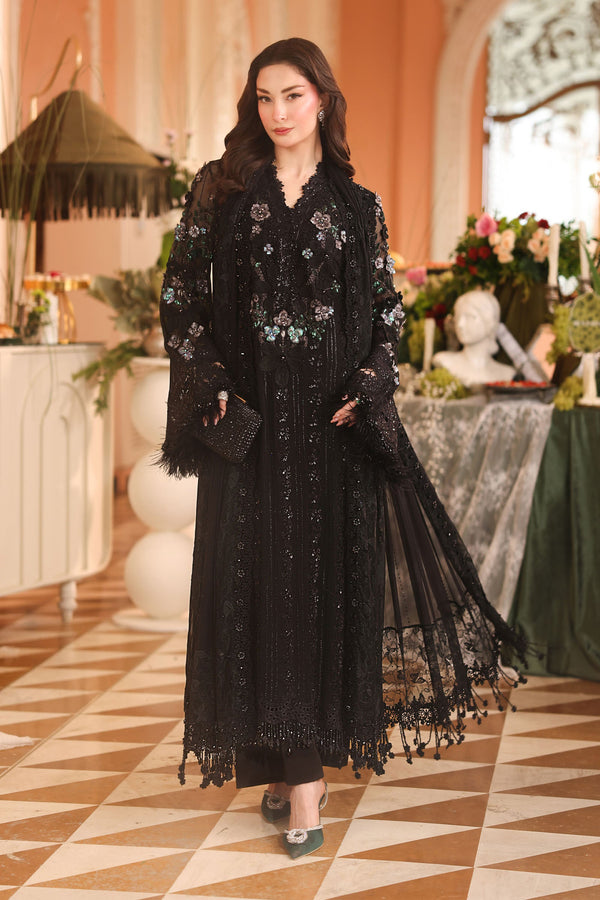 3 Piece Embroidered Chiffon Suit — Black