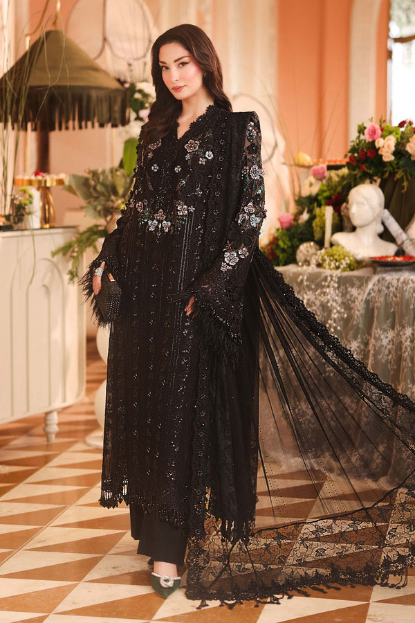 3 Piece Embroidered Chiffon Suit — Black