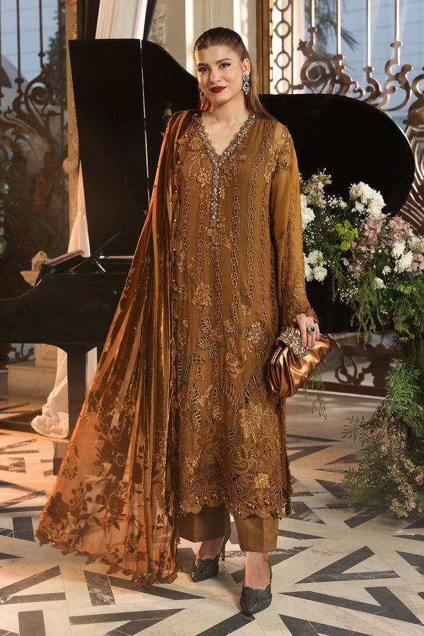 3 Piece Embroidered Chiffon Suit — Mustard