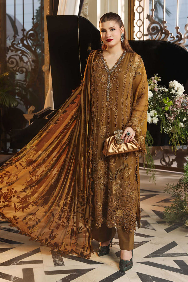 3 Piece Embroidered Chiffon Suit — Mustard