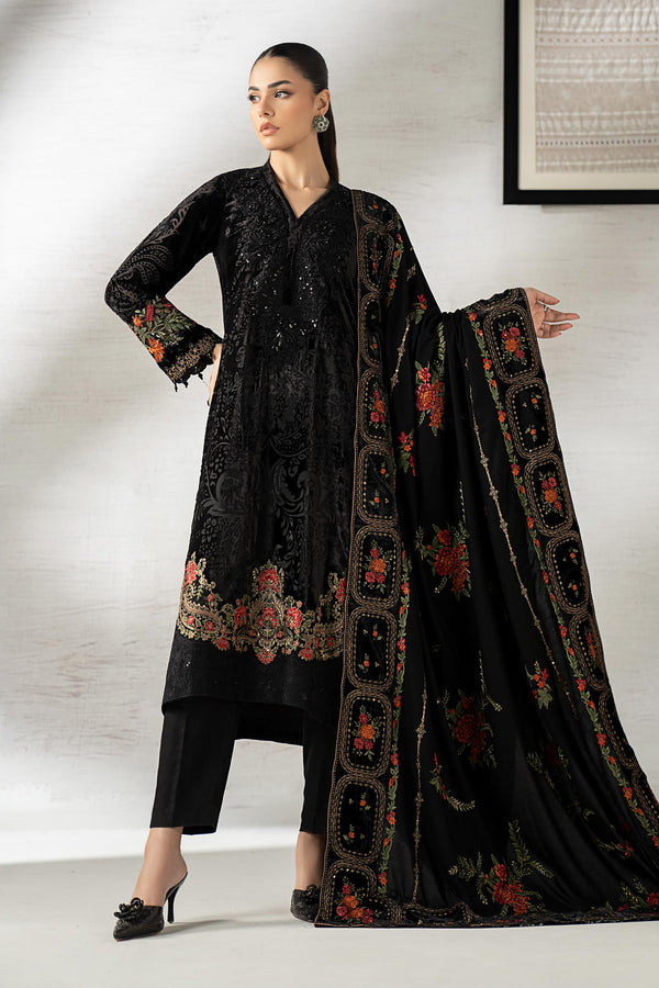 3 Piece Embroidered Palachi Suit — Black