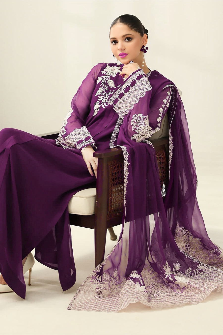 Baroque Luxury Chiffon Embroidered Unstitched 3PC Suit - alternate view