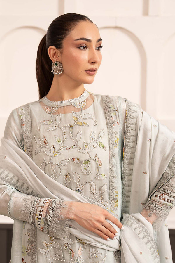 3 Piece Embroidered Raw Silk Suit — Ice Blue