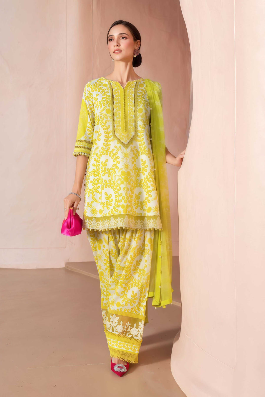 Maria.B Lawn 3-Piece Suit with Embroidered Organza Patches & Chiffon Dupatta - alternate view
