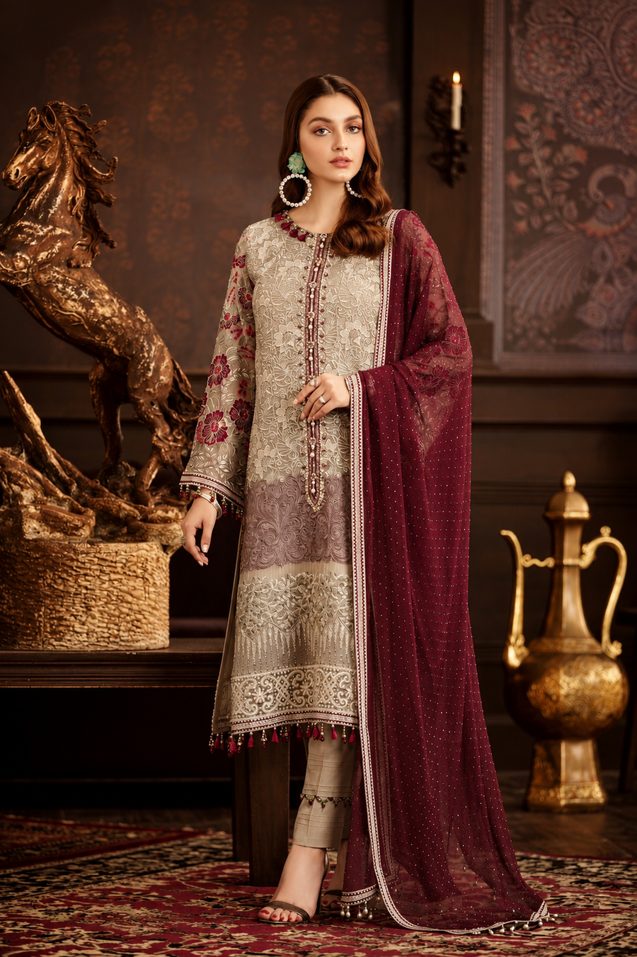 Flossie Chiffon Embroidered Unstitched 3PC SK-2414
