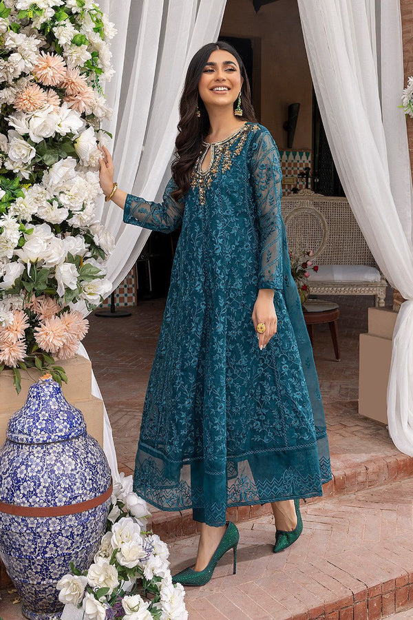 Azure Organza Embroidered Unstitched 3PC LU-2430 - alternate view