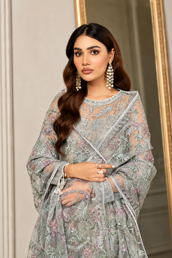 Zarif Luxury Net Embroidered Unstitched 3PC SK-2401 - alternate view